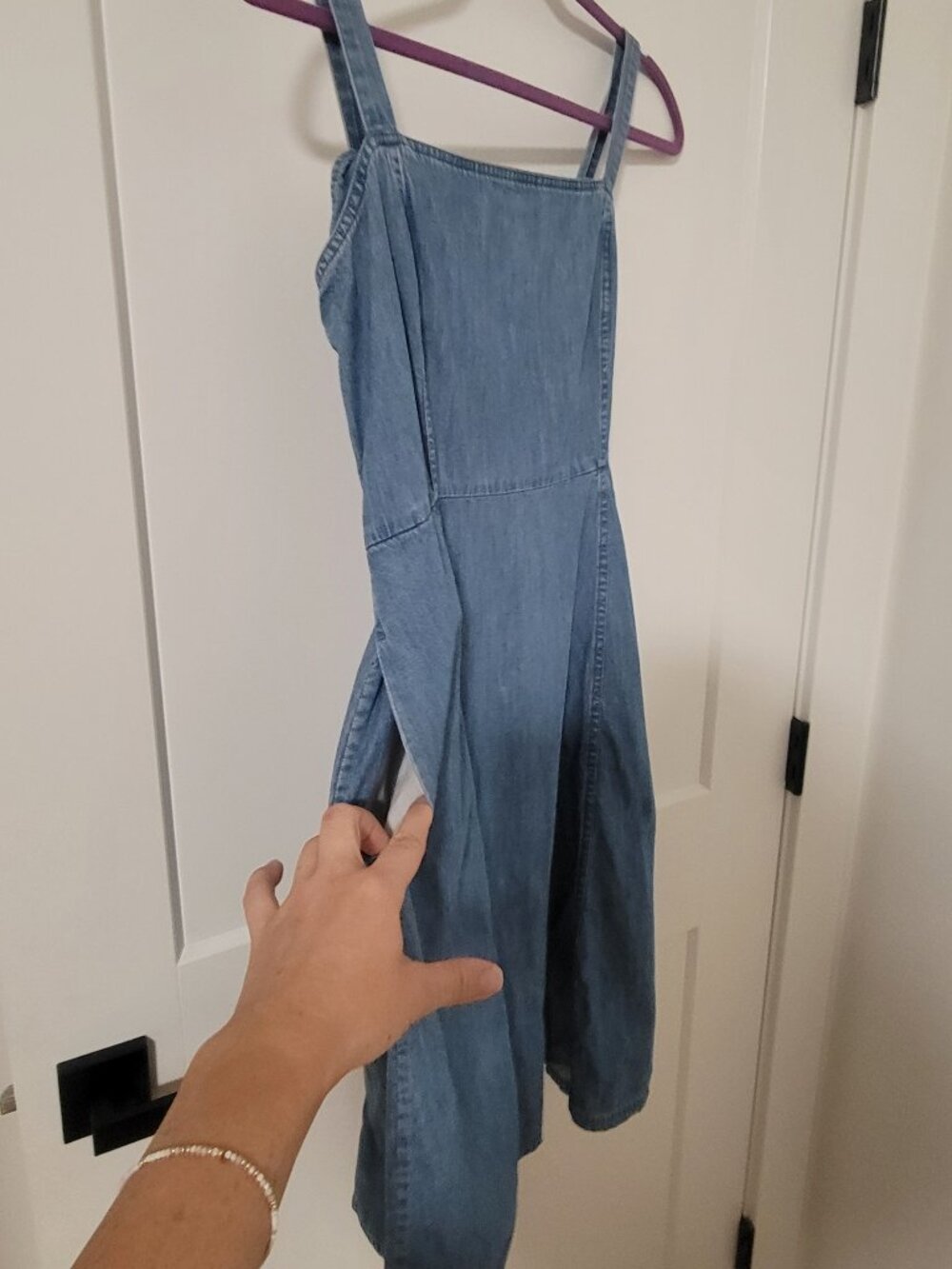 GAP Denim Apron Neck A-Line Mini Dress - Medium Indigo - Size 2 - Picture 3 of 8